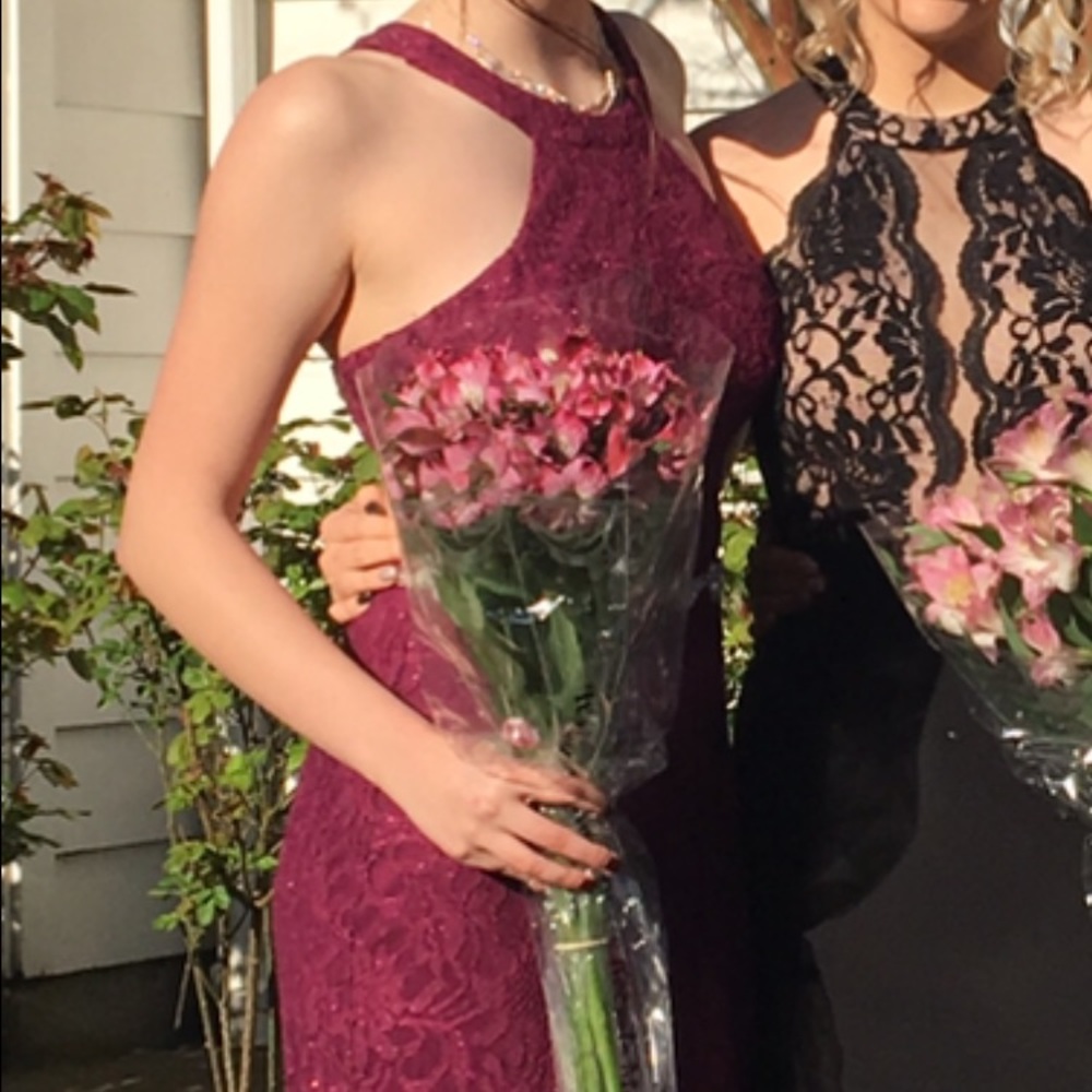 Halter Style Embroidered Prom Dress w/ Low Back